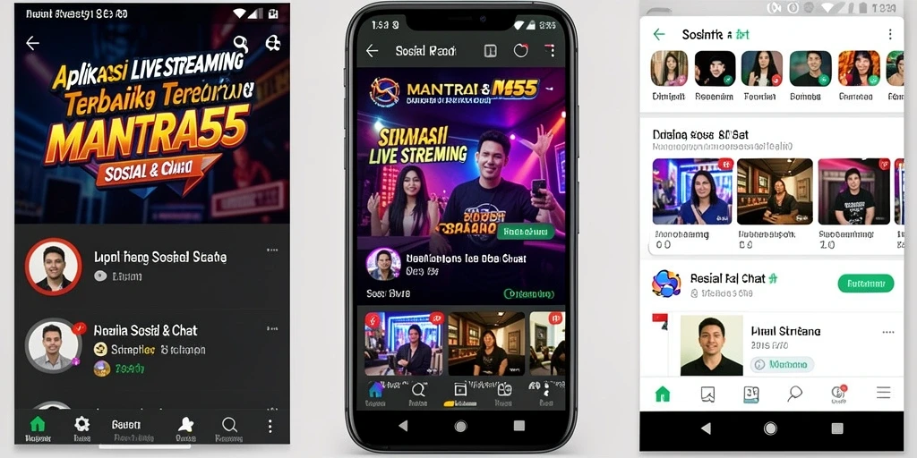 Antarmuka aplikasi MANTRA55 yang menarik untuk Live Streaming.