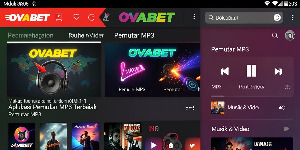 Tampilan antarmuka aplikasi Pemutar MP3 OVABET yang modern dan user-friendly.