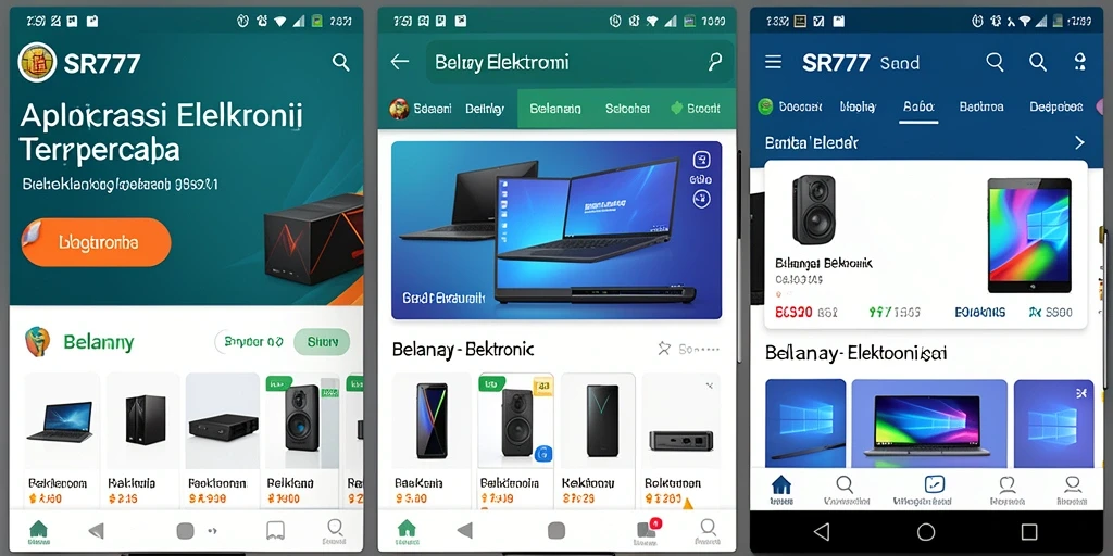Antarmuka aplikasi SR777 yang memudahkan pencarian produk elektronik.